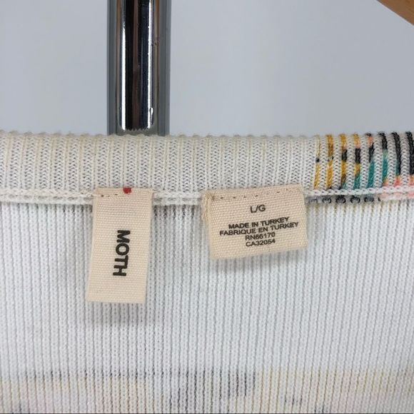 Moth Anthropologie White Array Floral Striped Zip Up Knit Cardigan Sweater - Picture 9 of 11